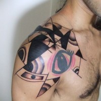 Abstract eye theme tattoo on shoulder