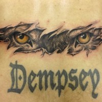 Wolf eyes skin rip tattoo