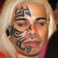 Black sharp-ended ornament face tattoo