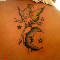 Little fairy on crescent tattoo