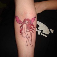 Red head fairy arm tattoo