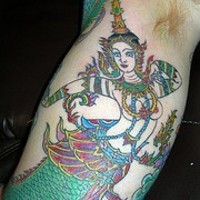 Indian style mermaid coloured tattoo