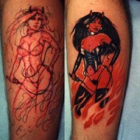 Tatuaje a color mujer es diablo