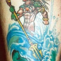 Poseidon in ocean coloured tattoo