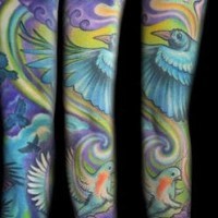 Tender female colourful sleeve tattoo