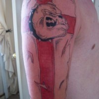 Large english bulldog flag arm tattoo