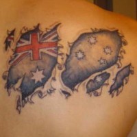 Skin rip tattoo with australian flag