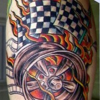 Wheels on fire racing tattoo