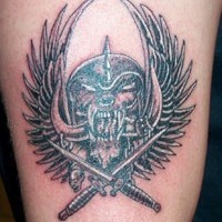 Wings skull and crossed knives  tattoo