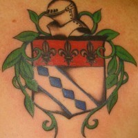 Fleur de lis on heraldic shield tattoo