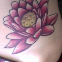 Pink,colourful lush lily flower hip tattoo