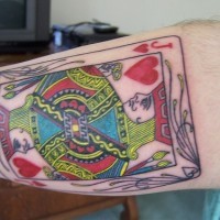 Jack in hearts,parti-coloured, devil's books  forearm tattoo