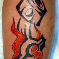Burning in fire black objects forearm tattoo design