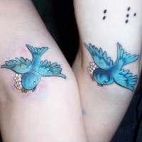 Les tatouages similaires de moineau bleu pour les amies