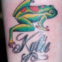 Kylie the frog tattoo in colour