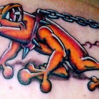 Evil frog on steel chain tattoo