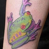 Smiling hallucinogenic frog tattoo