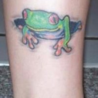 Frog from under skin rip tattoo