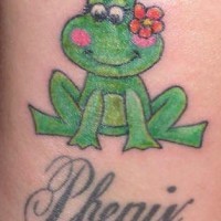 Cartoonish female frog tattoo