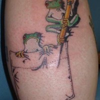 Frogs get out of skin pocket  tattoo