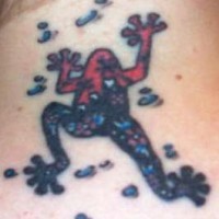 Poison red and black frog tattoo