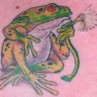 Frog with dandelion tattoo