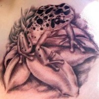 Realistic black and white frog on leaf tattoo