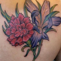 garofano e fiore blu grafica colorata tatuaggio
