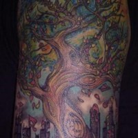 Full color tree shoulder tattoo