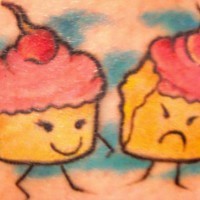 Funny cupcakes tattoo in colour