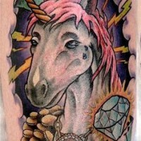 Hustlin unicorn with ice and blings tattoo