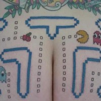 Pacman tattoo on butt cheeks