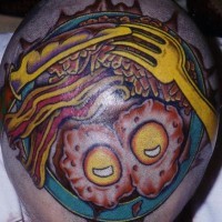 Brain meal tattoo on head