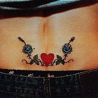 Heart with black roses pattern on lower back