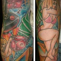 Gamblers girl and life sleeve tattoo