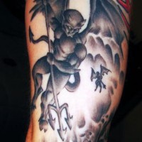 Imps with trident in hell tattoo