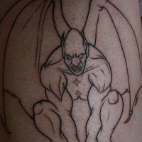 Black line humanised gargoyle tattoo