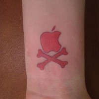 Apple logo and bones wrist tattoo