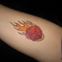 Colourful game dice in fire tattoo