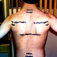 Html language tattoo on back