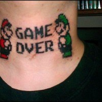 Mario and luigi game over tattoo on neck