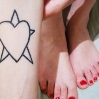 Heart and star black line tattoo