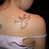 Little cute angel on shoulder tattoo