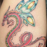 Girly dragon with butterfly wings tattoo