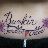 Lover writings tattoo on lower back