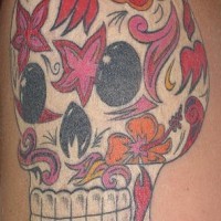 Skull with flowers texture tattoo