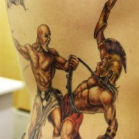 Greek two warriors fight  tattoo