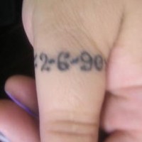Black ring styled with numbers hand tattoo