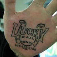 Black lucky bail bonds, code hand tattoo