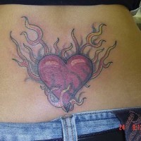 Heart in ugly fire tattoo